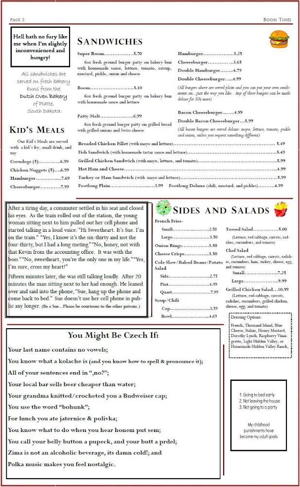 Boom's Restaurant Wagner Menu image 4